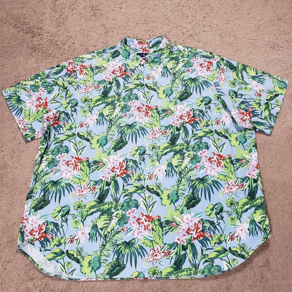 Ralph Lauren‎ Mens 2XB Blue Green Tropical Floral Cotton Button Down Shirt Big